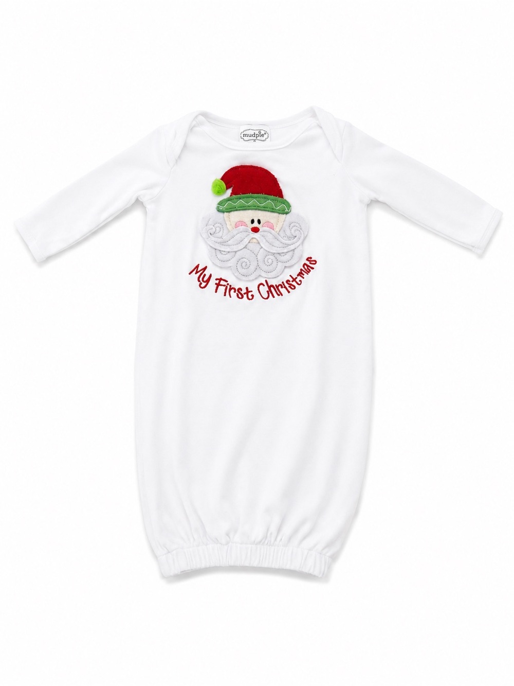 Mud Pie White 'My First Christmas' Santa Sleep Gown with Red & Green Appliqué